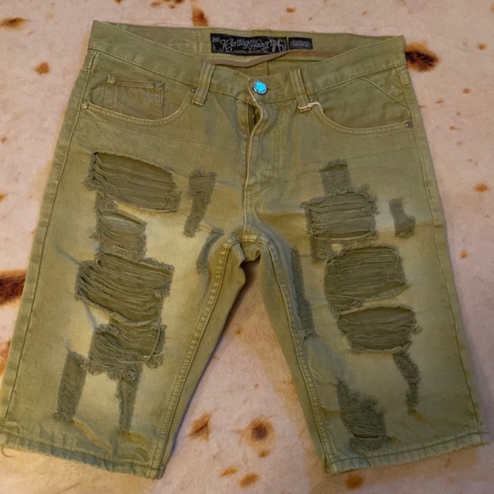 Authentic American Heritage Khaki Distressed Jean Shorts